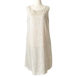 NWT Amazhiyu 100% Linen Sleeveless Shift Dress with Pockets - Small - Tan/ Flax
